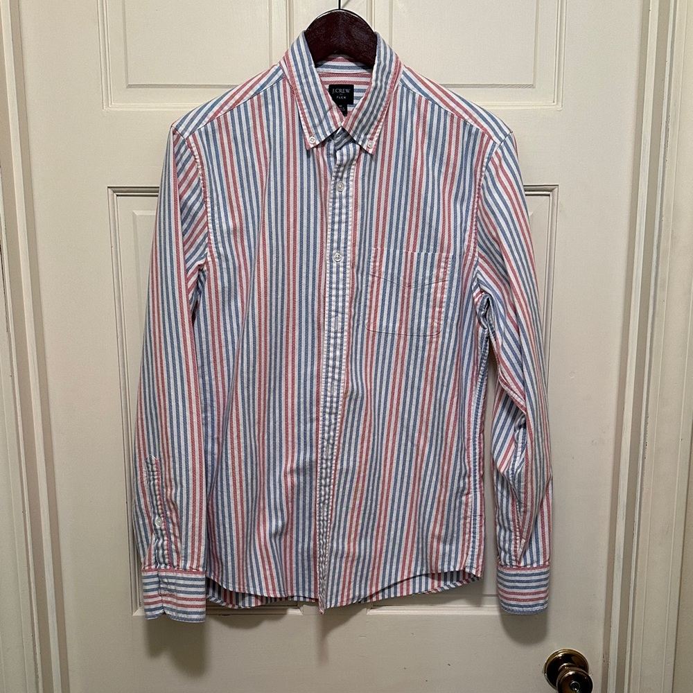 J. Crew Button-Down Shirt in Blue, Red & White Stripe